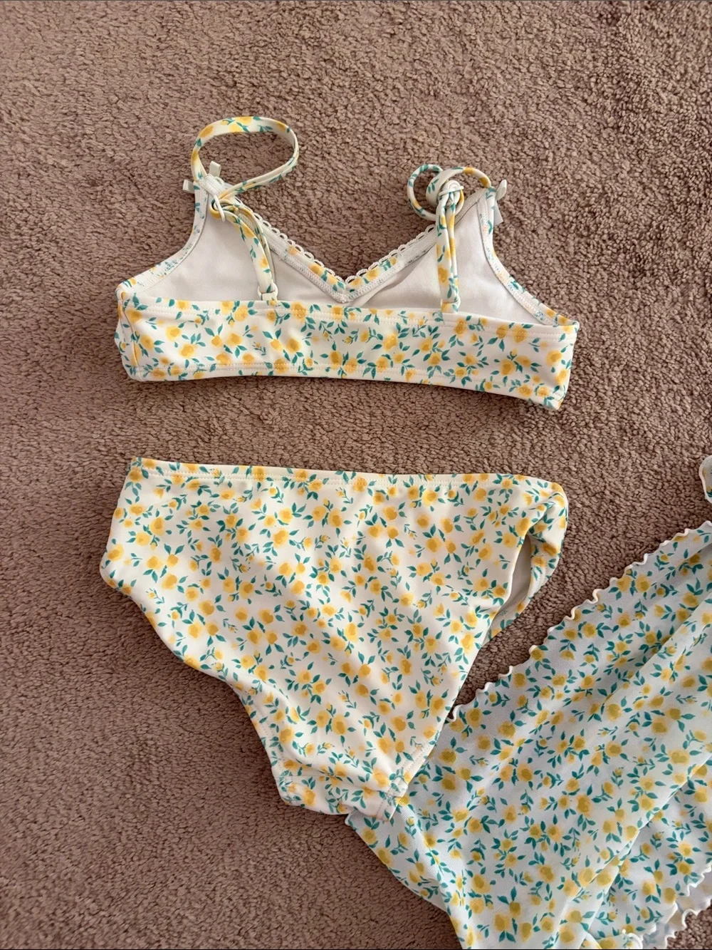 art class Yellow Floral Girls' Two-Piece Swim Set with Sarong